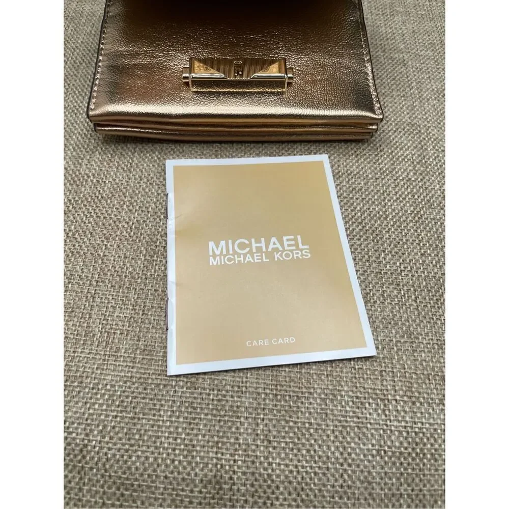 New Michael Kors Cece Small Pale Gold Leather Wallet Card Case